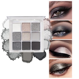 Black Eyeshadow Palette, 9 Colours Matte & Shimmer Eye Shadow Palette Blendable Shades Make-Up Palettes Set for Day & Night Eye Make-Up, Long-Lasting Waterproof Eye Shadow Pallets for Women Girls