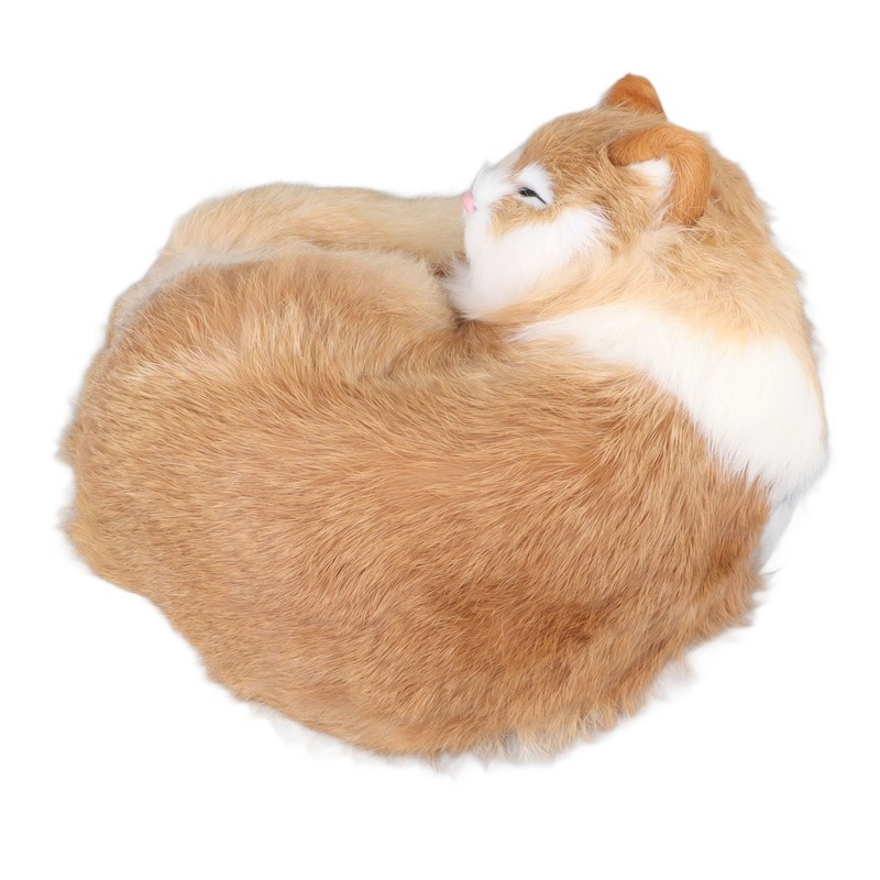 Fur Cat Figurine Simulation Cute Decorative Plush Cat Statue Toy