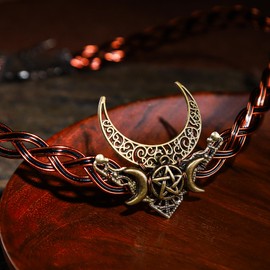 PartyforU Moon Viking Celtic Crown - Brown Vintage Viking Circlet with Copper Moon for Women Men Renaissance Accessories