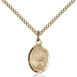 Bonyak Jewelry Saint Medal Collection Gold Filled St. Gianna Pendant 1/2 x 1/4 inches with Gold Filled Lite Curb Chain