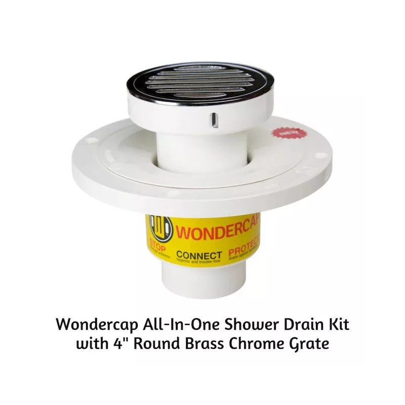 Wondercap All-In-One Shower Drain Kit with 4' Round Brass Chrome