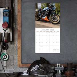 2025 Square Wall Calendar - Retro Motorbikes 12 x 12 Inch Monthly View, 16-Month, Transport Theme, Includes 180 Reminder Stickers