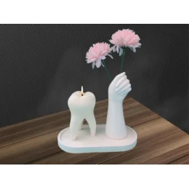 Muela Regalo Odontólogo Dentista Set Vela, Jarrón, Base. 3pz