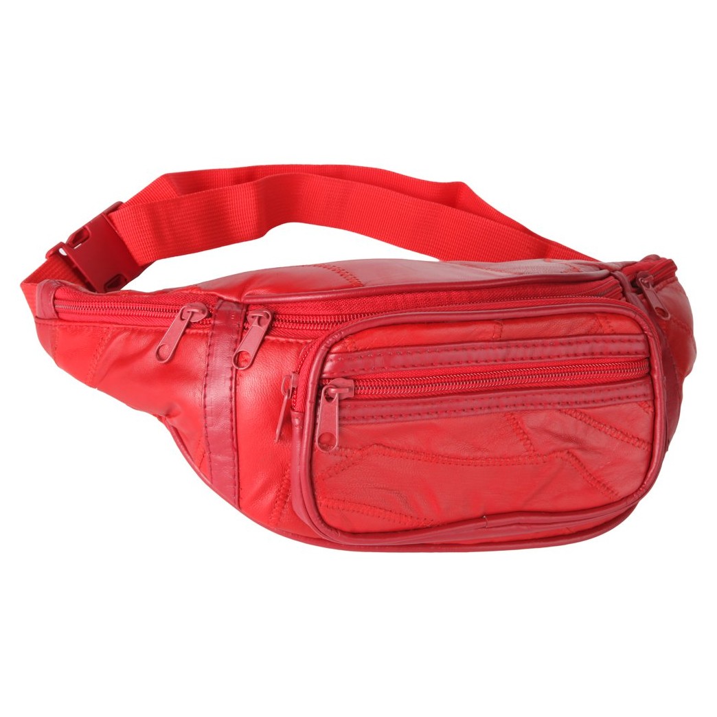 Home-X Genuine Leather Lambskin Waist Bag, Fanny Pack (Red)