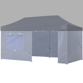 Eurmax USA Zippered Walls for 10 x 20 Easy Pop Up Canopy Tent, Full Enclosure Sidewall Kit with Roller Up Mesh Window and Door 4 Walls ONLY,NOT Including Frame and Top(Grey)