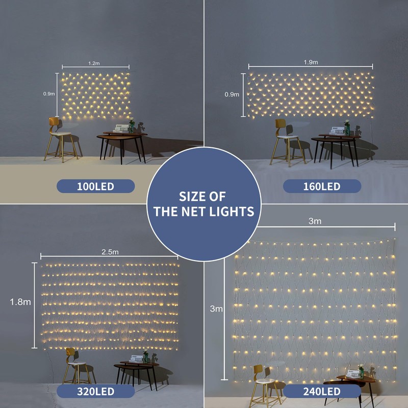 Gresonic Net Fairy Lights Warm White 320LED 2.5x1.8m /8.2x5.9ft 8
