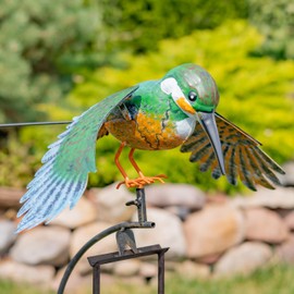 Zaer Ltd. International Metal Bird Garden Rocking Stakes with Dual Motion (Flying Hummingbird)