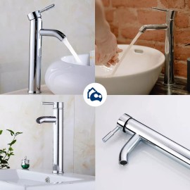 Bluelander Grifo Llave Baño Fregadero Mezcladora Elegante Monomando 10p Acabado Brillante Color Plateado