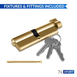 XFORT® Brass 35T/35 Thumb Turn Euro Cylinder Lock (70mm), Euro Door Barrel Lock with 3 Keys, Anti-Bump, Anti-Drill, Anti-Pick Door Lock with Key, High Security for Wooden, UPVC and Composite Doors.