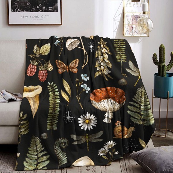 Children's Cuddly Blanket, Blanket with Mushroom Print, Cute Mushroom Print,