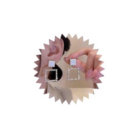 Yheakne Boho Enamel Square Earrings Hollow Square Pearl Earrings Vintage Square Stud Earrings Pearl Square Drop Earrings Jewelry for Women and Girls