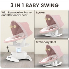 3-in-1 Baby Swing for Infants with Motion Detection, Electric Baby Swing with 3 Swing Modes, 12 Lullabies & 5-Speeds & Removable Swing Seat, BT Enabled & 360°Rotating Seat and Manual Remote, Pink