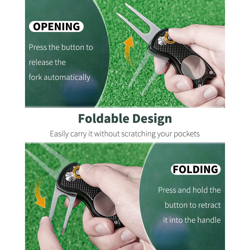 GreenHaven 2 Pack Golf Divot Repair Tool for Golfers Foldable