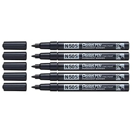 PENTEL Pack of 5 Permanent Markers N50S Aluminium Body with Fine Tip Black