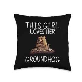 Cool Groundhog For Girls Kid Woodchuck Ground Hog Day Animal Throw Pillow
