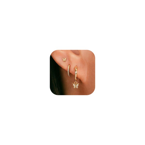 Kabwea 3 Pairs of 14K Golden Hoop Earrings, Gold-Plated Earrings