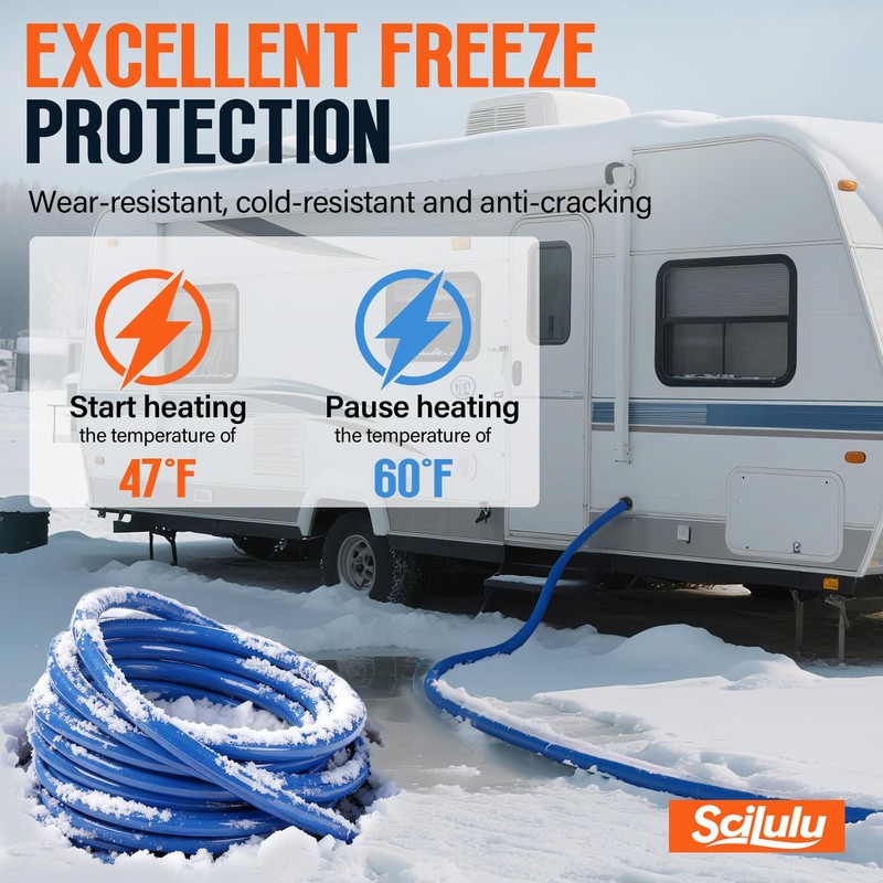 Scilulu 15FT Heated Water Hose for RV, Freeze Protection to
