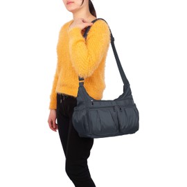 VOLGANIK ROCK Crossbody Purses for Women Shoulder Handbags Lightweight Waterproof Nylon Travel Bag Ladies Pocketbooks(Gray-Large)