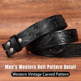 JASGOOD Men's Western Leather Belt Strap Engraved Cowboy Belt without Buckle Long Horn Bull Country Belt 1.5'' Wide