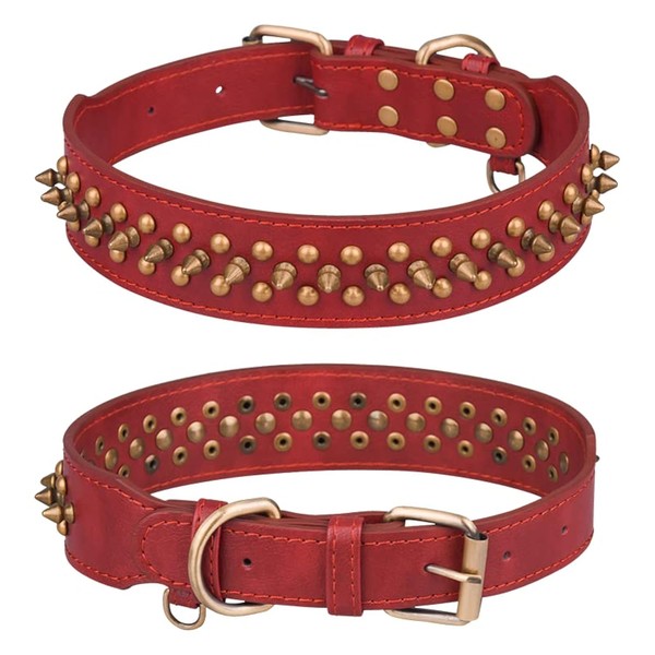 Spiked Studded Dog Collar, Adjustable Pu Leather Puppy Collar for