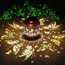 Solar Lanterns Outdoor Waterproof Butterfly Garden Decor as Birthday Gifts for Women Mom,Hollow Out Retro Metal Decorative Garden Light,Graceful Decoration for Patio,Yard,Landscape,Walkway,Festival