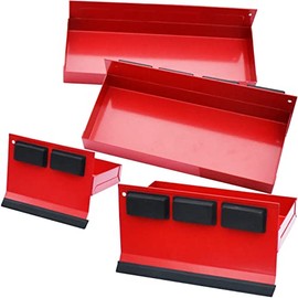 Magnetic Shelf 4-Pcs Set - Red Magnetic Tool Trays - Metal Tool Box with Strong Magnets - Magnetic Storage for Toolbox - Tool Box Accessories for Van Workshop