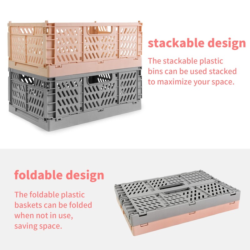 Domiella 2-Pack Crates for Storage, Storage Crates Plastic Stackable, Foldable