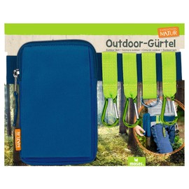 Moses Outdoor-Gürtel Expedition Natur Gurt mit Tasche und Karabinern, Perfekt für Camping Gürteltasche Taschenlampe, Kompass & Co, Blau, Uni
