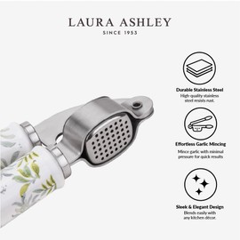 Laura Ashley Stainless Steel Garlic Press Crusher with Ceramic Handle - Rust-Resistant, Dishwasher Safe and Ergonomic Design Garlic Crusher Press for Effortless Crushing - Sage Parterre
