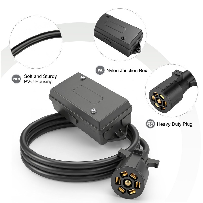 PKDOAX 8 Ft 7 Way Trailer Wiring Harness with Nylon