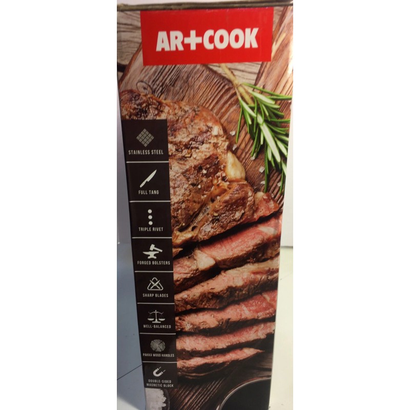 Art+Cook, 6-Piece Ash Wood Magnetic Stainless Steel Kitchen Knife Block