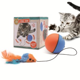 BURCHLIFE Interactive Cat Toy Ball with Motion Sensor Carpet Automatic Rolling Cat Ball Durable Design and Amuse Cats and Mouse Indoor Kitten Self-Play Toy (AA Batteries Included)