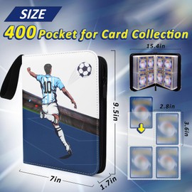 Football Card Binder 400 Pocket Soccer Trading Card Binder Collect Holder With 50 Removable Page Card Sleeves for Football Fans (Light Blue)