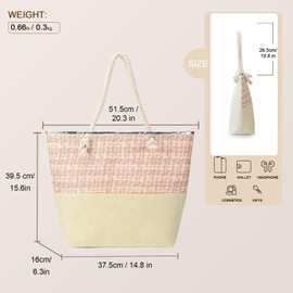 Gladdon Beach Tote Bag for Women with Zipper and Rope Handle Waterproof Reusable Shoulder Bag Handbags for Picnic Holiday Shopping Travel Gym