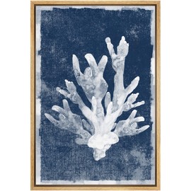 MUDECOR Framed Canvas Print Wall Art Watercolor Blot White Coral Nature Wilderness Illustrations Modern Art Beach Colorful Ultra for Living Room, Bedroom, Office - 16"x24" Natural