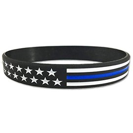 Spangled Blue Line 8" Silicone Wrist Band (Bracelet)