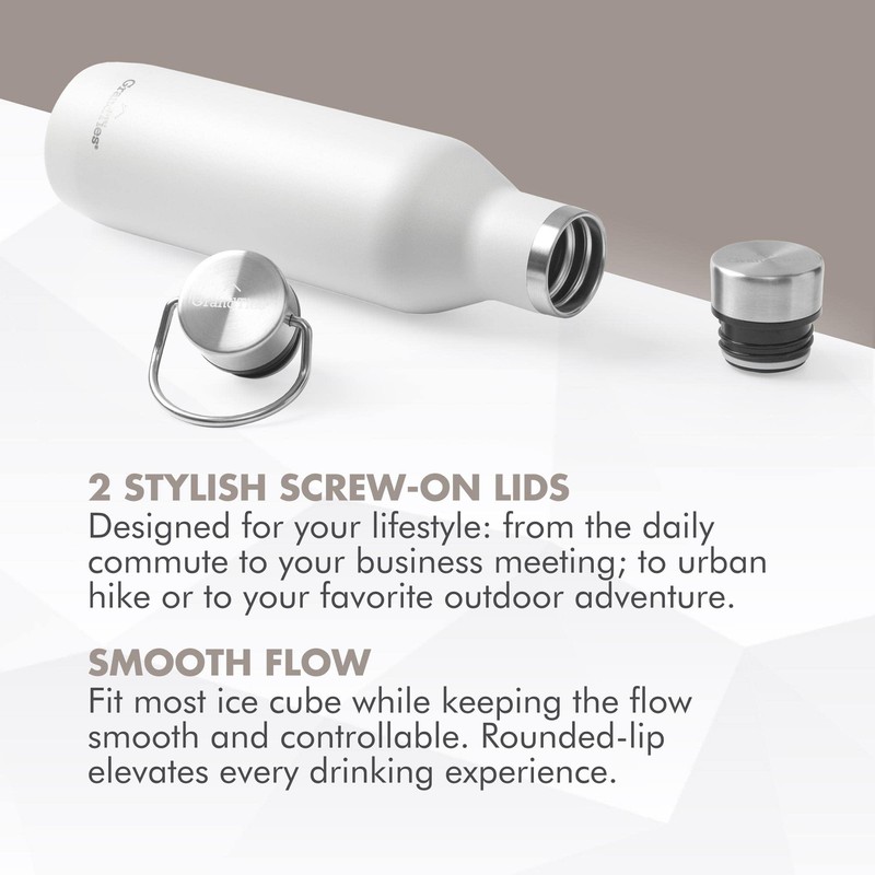 GrandTies Stainless Steel Water Bottles with 2 Lids | Slim