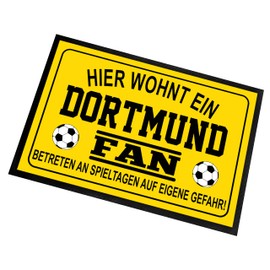 Herzbotschaft Doormat for Football Fans | Door Mat with Saying | 60 x 40 cm | Hier wohnt EIN Dortmund Fan - Betreten an Spieltagen auf eigene Gefahr! | For Indoor and Outdoor Use | Rug for the Front