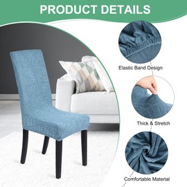 M METERXITY 4-Pack Waterproof Chair Cover, Dining Room Stretch Jacquard Chair Covers Protectors Removable Washable Chair Slipcovers for Home/Hotel/Restaurant [Teal Blue]