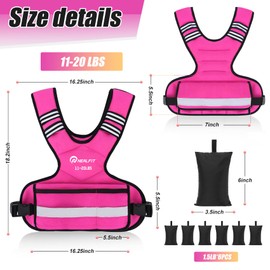 NEALFIT Weighted Vest for Women and Men, 5-10lb/11-20lb/18-30lb Adjustable Weighted Vest with Reflective Strip, Body Weight Vest for Walking, Running, Fitness, Strength Training (Pink, 11-20 lbs)