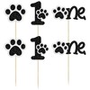 Gyufise 24Pcs Dog Paw One Cupcake Toppers Glitter 1st Birthday