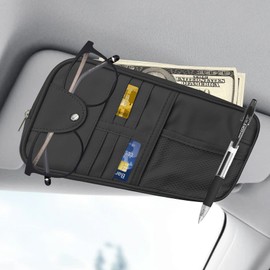 Rebvugr Car Sun Visor Organizer, Auto Accessories Sunglass Holder for Car, Multi-functional Sun Organizer Storage Bag, General Motors Interior Parts Storage Bags are Fit for Cars, SUVs, Trucks (Black)