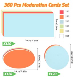 Set of 360 Presentation Cards, Metaplane Cards, Round, Oval and Rectangular, Flash Cards, Flashcards, Blank for Office, School, Presentation and Moderation (3 Pieces + 6 Colours)