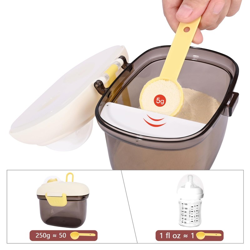 Bebamour Baby-Milchpulver-Spender Topf Formel-Spender für Baby-Snack-Spender(Brown,transparent Type)