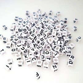 500 Pieces 6x6mm White Cube Acrylic Alphabet Letter Beads A-Z Mixed Plastic Shape Loose DIY Beads for Jewelry Making Bracelets Necklaces Key Chains (Black on White)