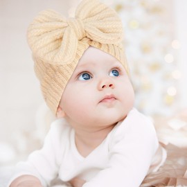 DRESHOW Newborn Baby Hat Soft Stretchy Baby Turban Hat with Bow Infant Girls Boys Hat Nursery Hospital Hat Beanie for Newborn Baby Toddlers Pack of 3, 3 pack bow set-b05uk / 3-12 months