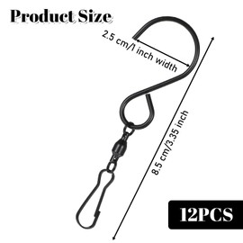 12 Pcs Swivel Hook Clips for Hanging S Hook Clips Spiral Hanging Chain Hooks 360 Degree Dual Windsock Clip for Hanging Bird Feeder House Planters Basket Wind Spinner Chimes Party Supply(Black)