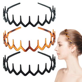 3 PCS Zig Zag Headbands Plastic Tooth Headband Non Slip Wavy Hair Comb Headband Flexible Sharks Tooth Hairbands for Men Women Girls