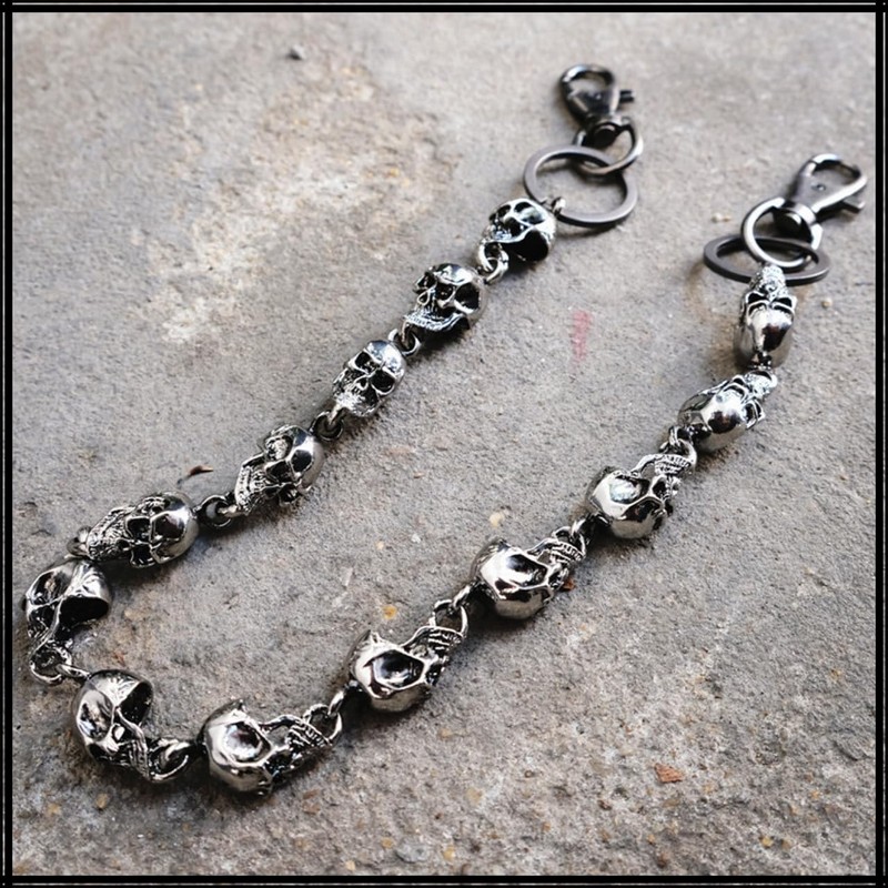 White Fang AZ117 Wallet Chain, Skull, Stylish, Fall Prevention, Lock,