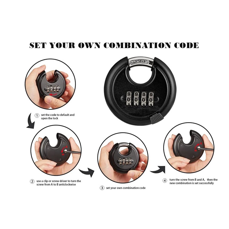 WULALACK 70mm Weatherproof Combination Lock ，Disc Padlock Combination with 4